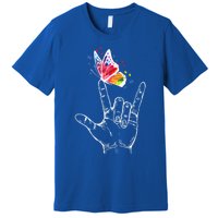 I Love You Hand Sign Language Butterfly Autism Awareness Great Gift Premium T-Shirt