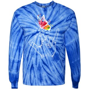 I Love You Hand Sign Language Butterfly Autism Awareness Great Gift Tie-Dye Long Sleeve Shirt