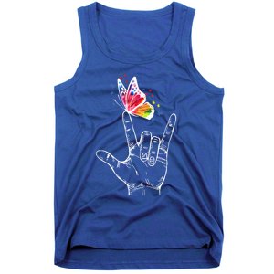 I Love You Hand Sign Language Butterfly Autism Awareness Great Gift Tank Top