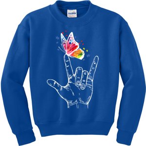 I Love You Hand Sign Language Butterfly Autism Awareness Great Gift Kids Sweatshirt