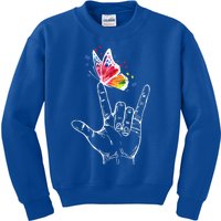 I Love You Hand Sign Language Butterfly Autism Awareness Great Gift Kids Sweatshirt