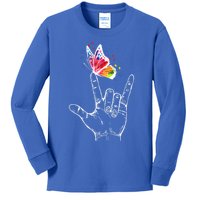 I Love You Hand Sign Language Butterfly Autism Awareness Great Gift Kids Long Sleeve Shirt