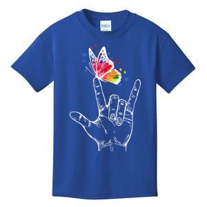 I Love You Hand Sign Language Butterfly Autism Awareness Great Gift Kids T-Shirt