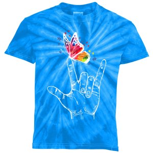 I Love You Hand Sign Language Butterfly Autism Awareness Great Gift Kids Tie-Dye T-Shirt