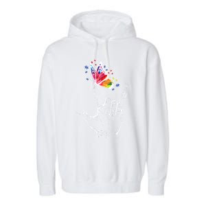 I Love You Hand Sign Language Butterfly Autism Awareness Great Gift Garment-Dyed Fleece Hoodie