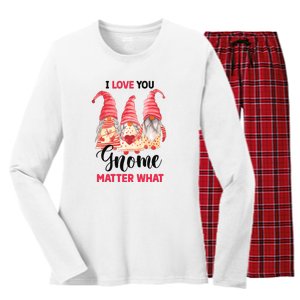 I Love You Gnome Matter What Gift For Vaalentine Day Women's Long Sleeve Flannel Pajama Set 