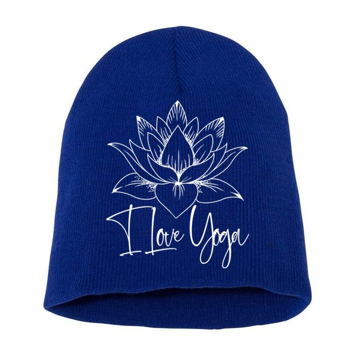 I Love Yoga Lotus Gift Short Acrylic Beanie