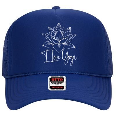 I Love Yoga Lotus Gift High Crown Mesh Back Trucker Hat