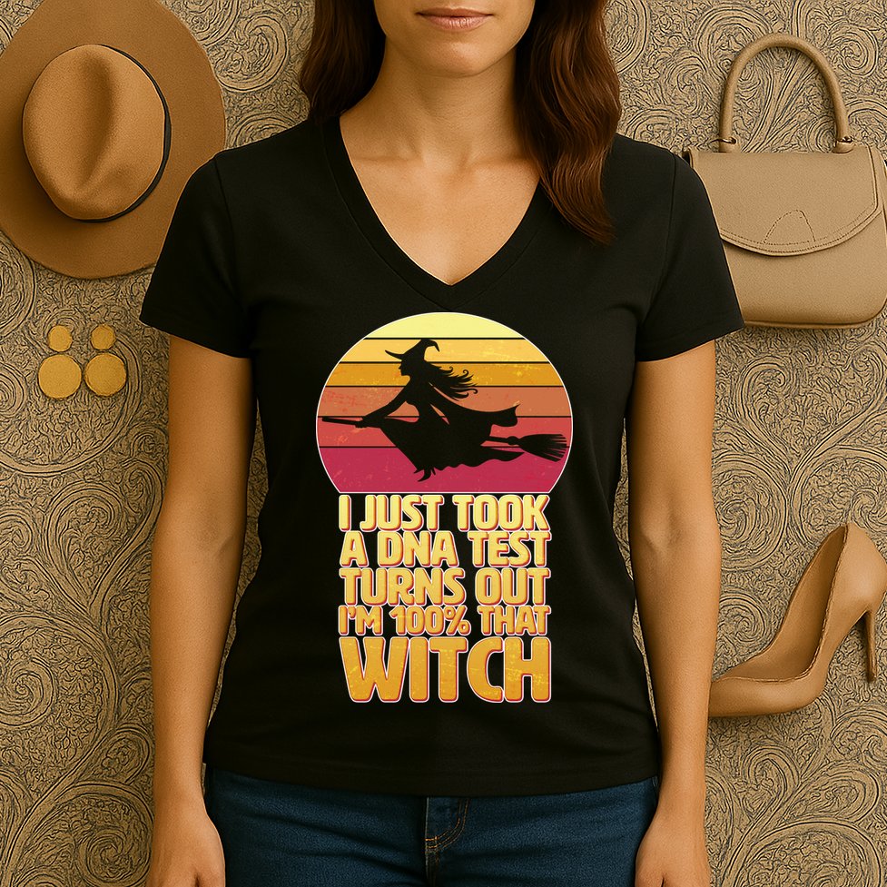 I'm 100 That Witch DNA Test Funny Halloween Women's V-Neck T-Shirt