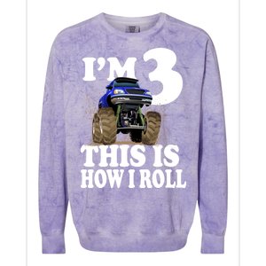 I'm 3 This Is How I Roll Monster Truck Colorblast Crewneck Sweatshirt