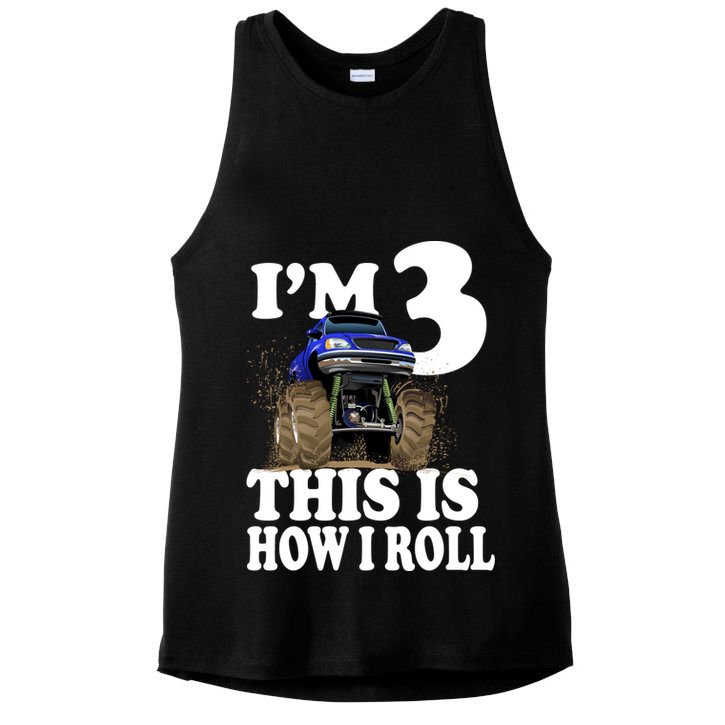 I'm 3 This Is How I Roll Monster Truck Ladies PosiCharge Tri-Blend Wicking Tank