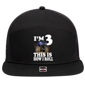 I'm 3 This Is How I Roll Monster Truck 7 Panel Mesh Trucker Snapback Hat