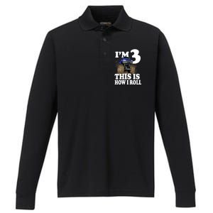 I'm 3 This Is How I Roll Monster Truck Performance Long Sleeve Polo