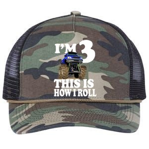 I'm 3 This Is How I Roll Monster Truck Retro Rope Trucker Hat Cap