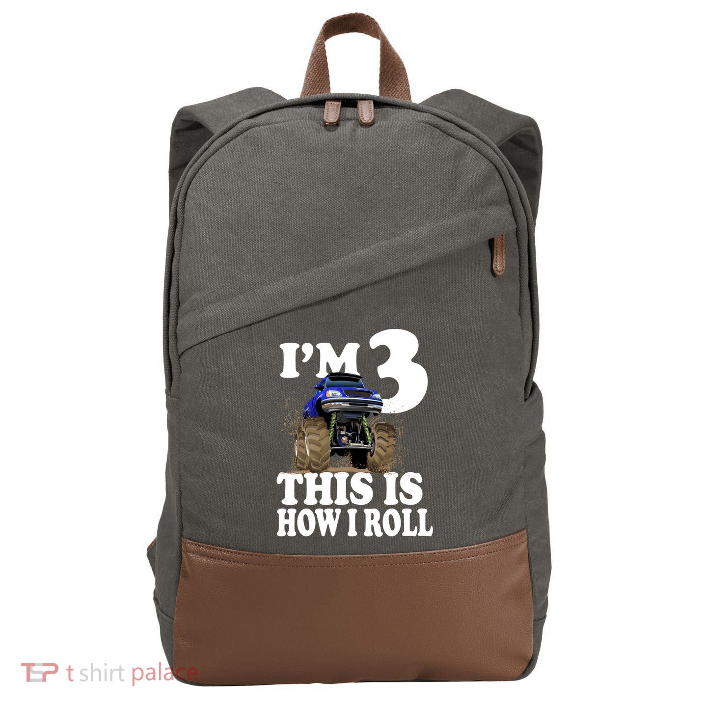 I'm 3 This Is How I Roll Monster Truck Cotton Canvas Backpack