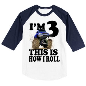 I'm 3 This Is How I Roll Monster Truck Baseball Sleeve Shirt