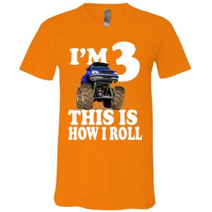 I'm 3 This Is How I Roll Monster Truck V-Neck T-Shirt