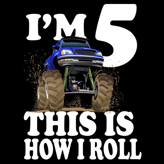 I'm 5 This Is How I Roll Monster Truck Stripe Pom Pom Beanie