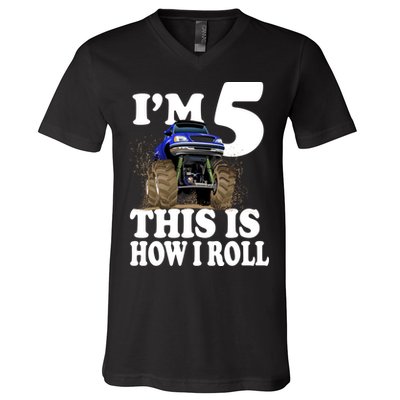 I'm 5 This Is How I Roll Monster Truck V-Neck T-Shirt