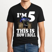 I'm 5 This Is How I Roll Monster Truck V-Neck T-Shirt