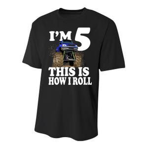 I'm 5 This Is How I Roll Monster Truck Youth Performance Sprint T-Shirt