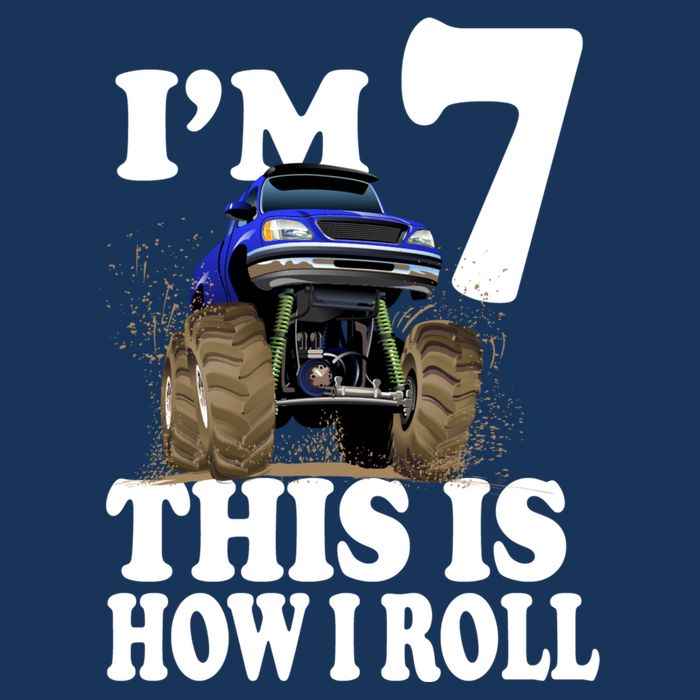 I'm 7 This Is How I Roll Monster Truck Flat Bill Trucker Hat