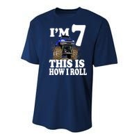 I'm 7 This Is How I Roll Monster Truck Youth Performance Sprint T-Shirt