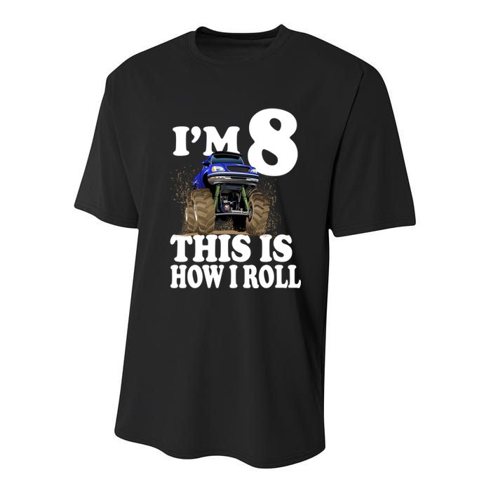 I'm 8 This Is How I Roll Monster Truck Youth Performance Sprint T-Shirt