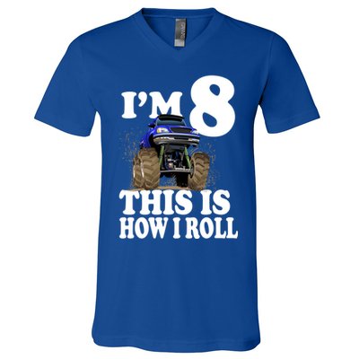 I'm 8 This Is How I Roll Monster Truck V-Neck T-Shirt