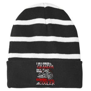 I'm A Biker Grandpa Except Much Cooler Striped Beanie with Solid Band