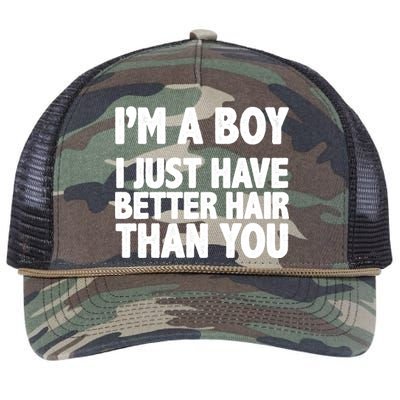 I'm A Boy I Just Have Better Hair Then You Retro Rope Trucker Hat Cap