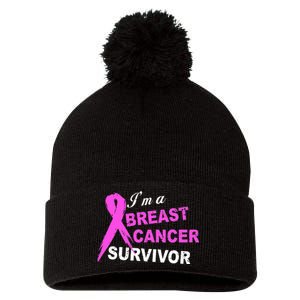 I'm A Breast Cancer Survivor Pom Pom 12in Knit Beanie