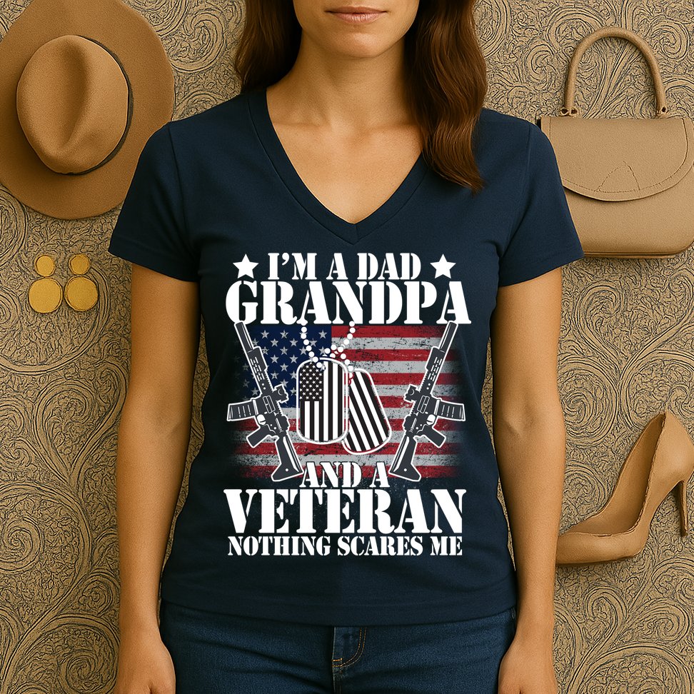 I'm A Dad Grandpa Veteran Nothing Scares me Women's V-Neck T-Shirt
