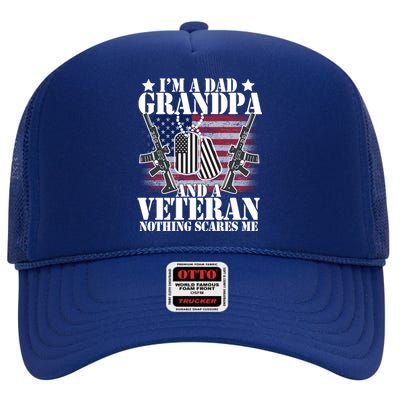 I'm A Dad Grandpa Veteran Nothing Scares me High Crown Mesh Back Trucker Hat