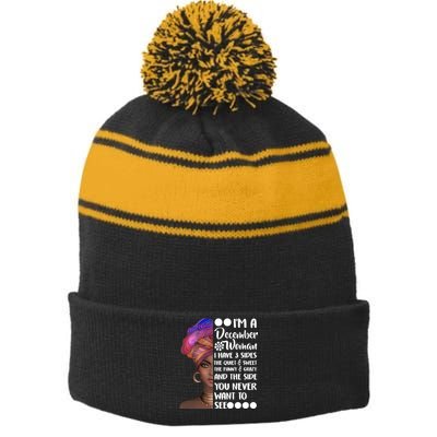 I'm A December Woman Cute Birthday Stripe Pom Pom Beanie