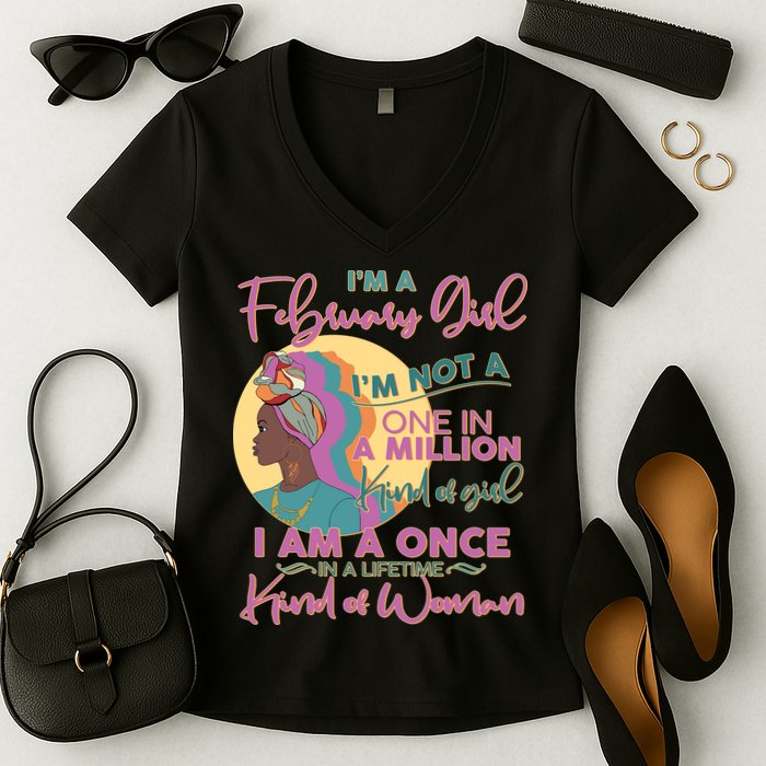 I'm A February Girl I Am A Once In A Lifetime Kind Of Woman Women's V-Neck T-Shirt