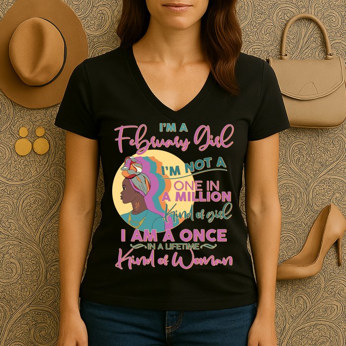I'm A February Girl I Am A Once In A Lifetime Kind Of Woman Women's V-Neck T-Shirt