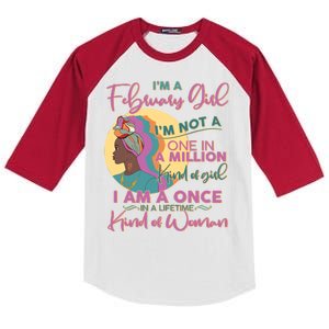 I'm A February Girl I Am A Once In A Lifetime Kind Of Woman Kids Colorblock Raglan Jersey