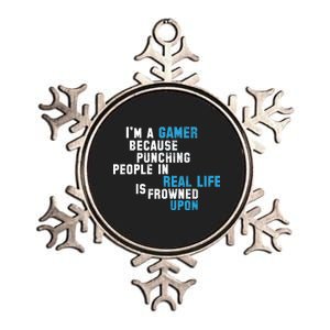 I'm A Gamer Because Punching People Metallic Star Ornament