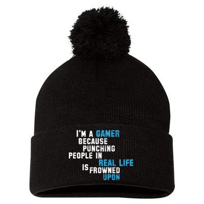 I'm A Gamer Because Punching People Pom Pom 12in Knit Beanie