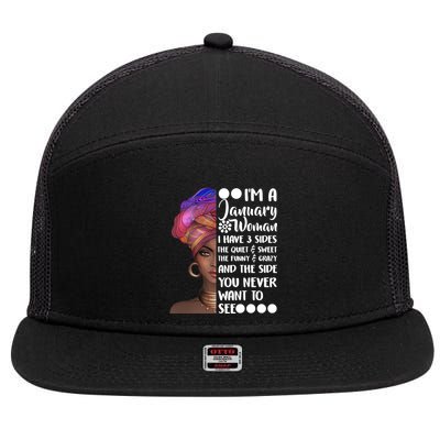 I'm A January Woman Cute Birthday 7 Panel Mesh Trucker Snapback Hat