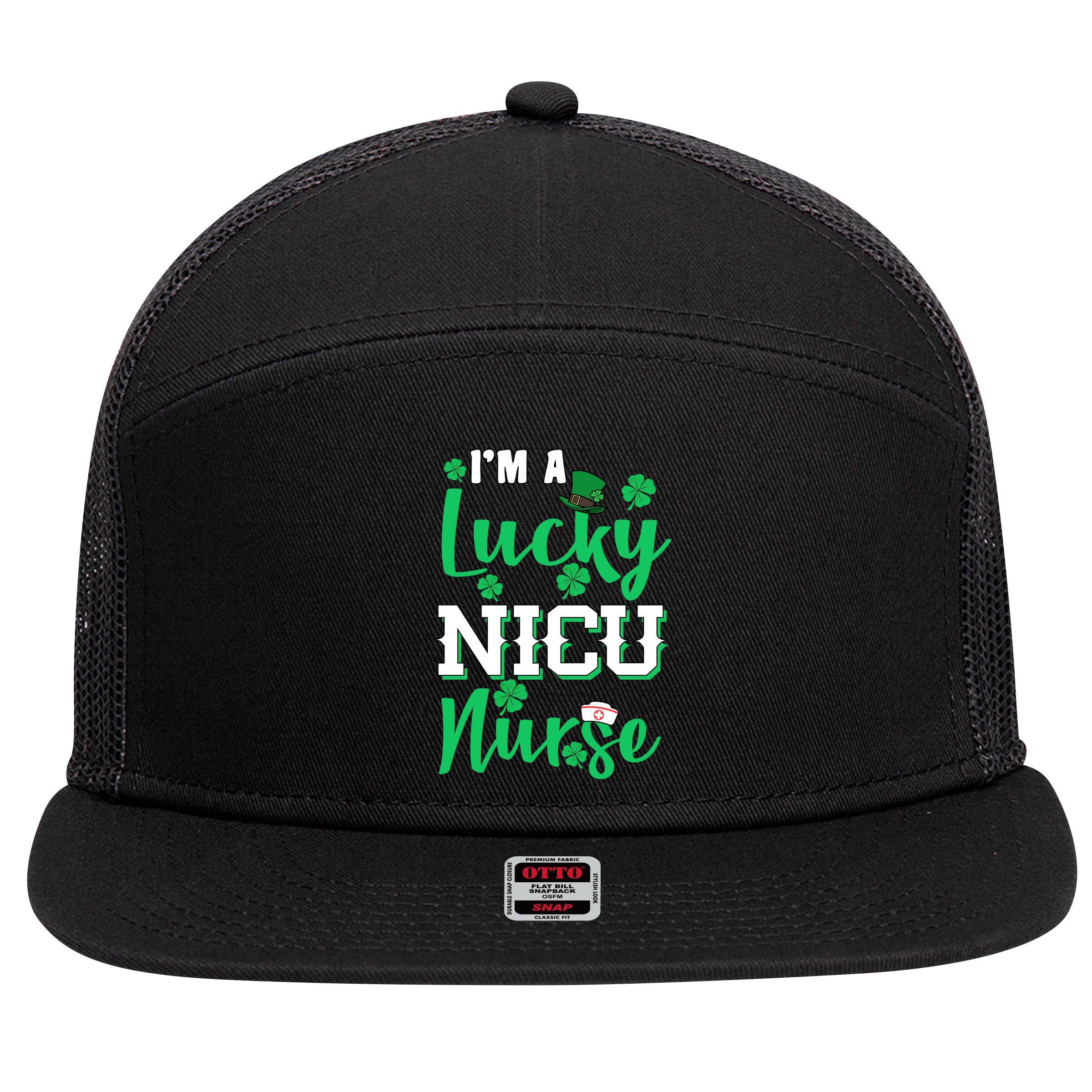 I'm A Lucky Nicu Nurse St Patrick's Day 7 Panel Mesh Trucker Snapback Hat