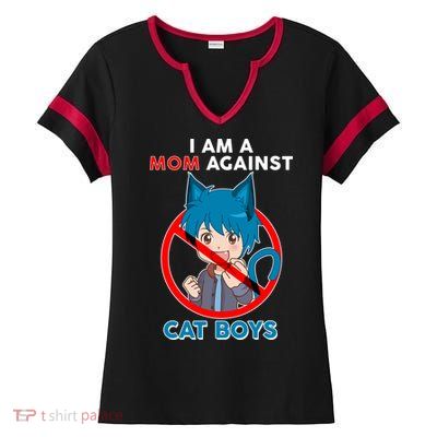 I'm A Mom Against Cat Boys Anime Cat Boys Ladies Halftime Notch Neck Tee