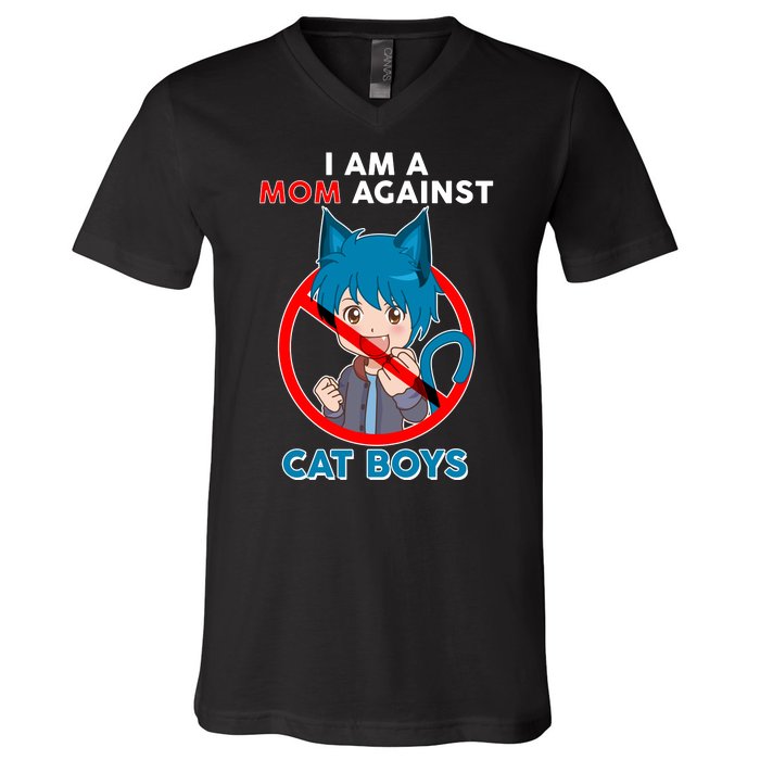 I'm A Mom Against Cat Boys Anime Cat Boys V-Neck T-Shirt