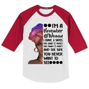 I'm A November Woman Cute Birthday Kids Colorblock Raglan Jersey