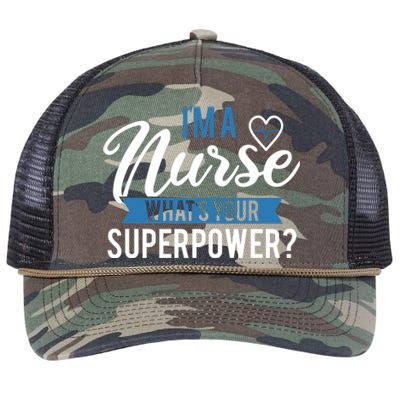 I'm A Nurse What's Your Superpower Funny Retro Rope Trucker Hat Cap