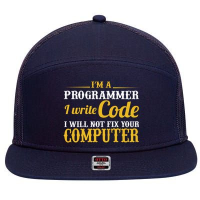 I'm A Programmer I Write Code 7 Panel Mesh Trucker Snapback Hat