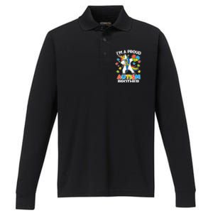 I'm A Proud Autism Brother Dabbing Unicorn Performance Long Sleeve Polo