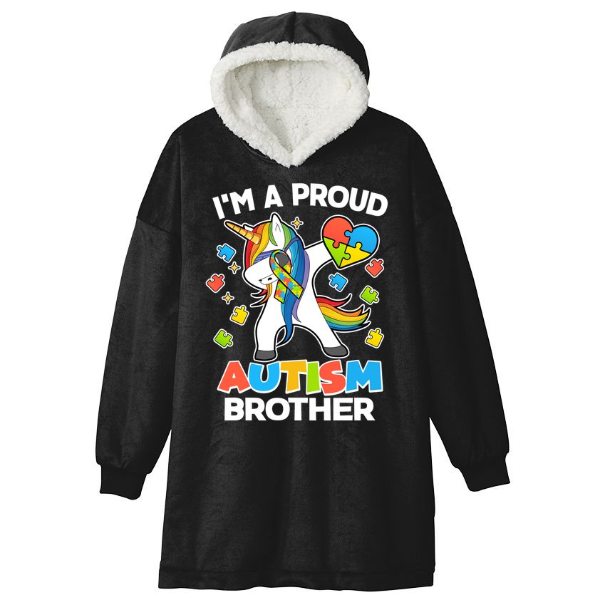 I'm A Proud Autism Brother Dabbing Unicorn Hooded Wearable Blanket