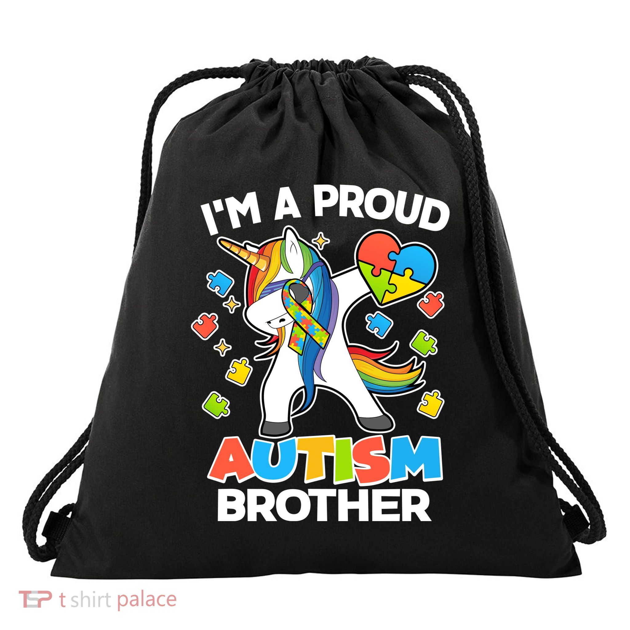 I'm A Proud Autism Brother Dabbing Unicorn Drawstring Bag